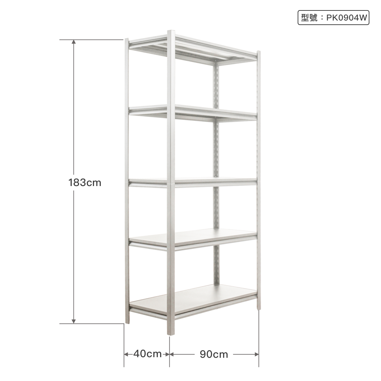 寬90cm 高183cm 深40cm 五層，每層載重100KG